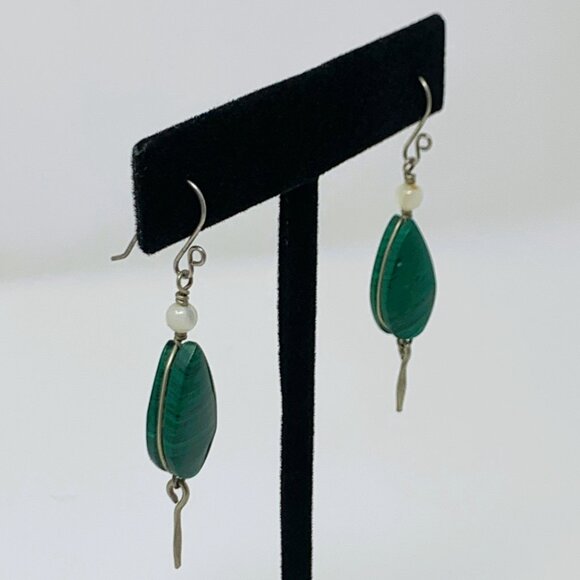 Malachite Drop Earrings with Shell Beads - Picture 4 of 11